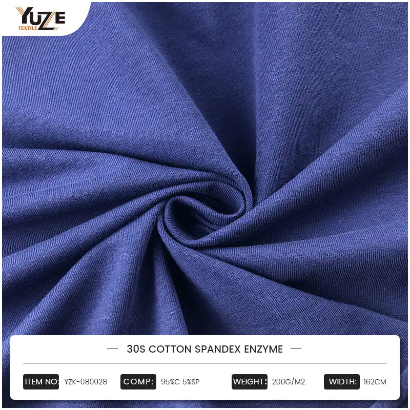 YZK-080028 30S Kapas Spandex Enzyme Fabrik yang dirawat: Pilihan berkualiti tinggi dan selesa