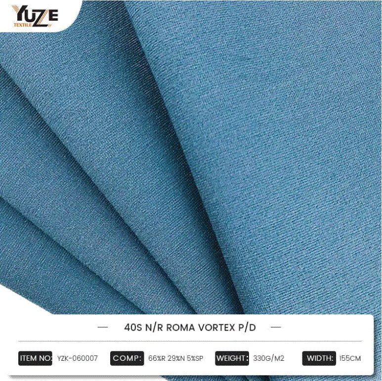 YZK-060007 40S N/R Roma Vortex P/D: Menggabungkan campuran berprestasi tinggi rayon, nilon dan spandeks, teknologi berputar vorteks vorteks membuat pilihan fesyen yang tahan lama dan selesa